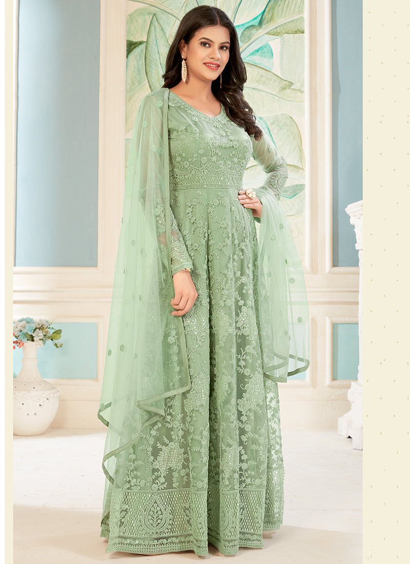 Velvet Pant style Anarkali Butterfly Net main image 1